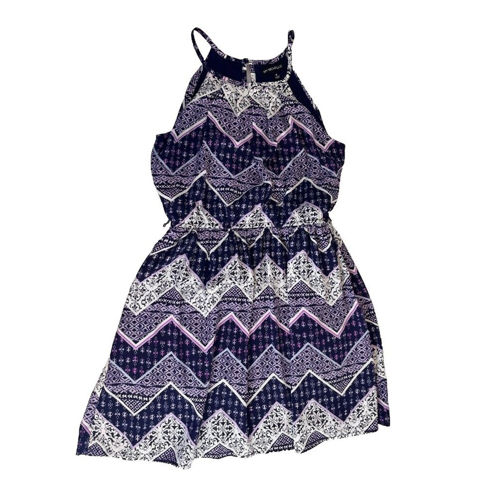 My Michelle Purple Geometric Halter Midi Dress Womens Medium‎ Boho Sundress